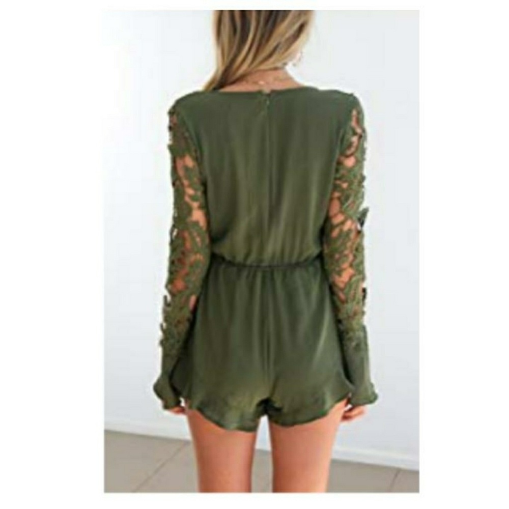 🌸SEXY LACE TRIM LONG-SLEEVE JUMPSUIT ROMPER - Picture 3 of 5